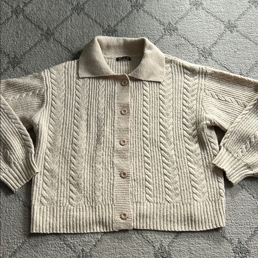 MOTF Cream Cardigan with Cable Knit Design